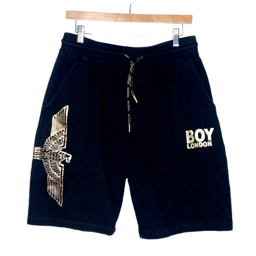 BOY London Black Sweat Shorts Metallic Gold Eagle  XL